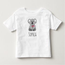 Camiseta Infantil Garotas: Caricatura em Koala Bear e Flores e Nome