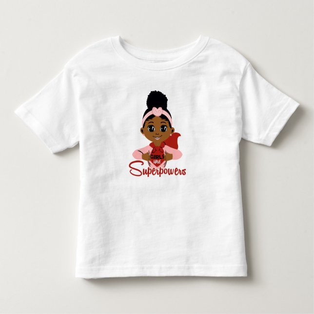 Camiseta Infantil Garotas têm super poderes Black Girl Super-herói C (Frente)