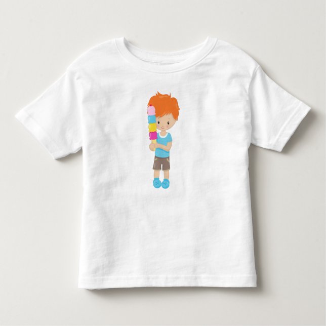 Camiseta Infantil Garoto Com Sorvete, Cabelo Laranja, Cone Sorvete (Frente)