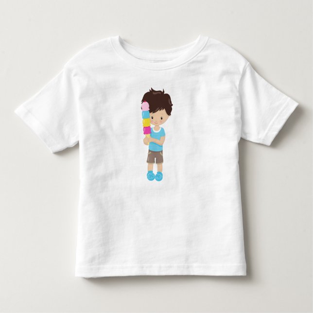 Camiseta Infantil Garoto Com Sorvete, Cabelo Marrom, Cone Sorvete (Frente)