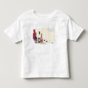 Camiseta Infantil Garrafas de vinho com os wineglasses na mesa