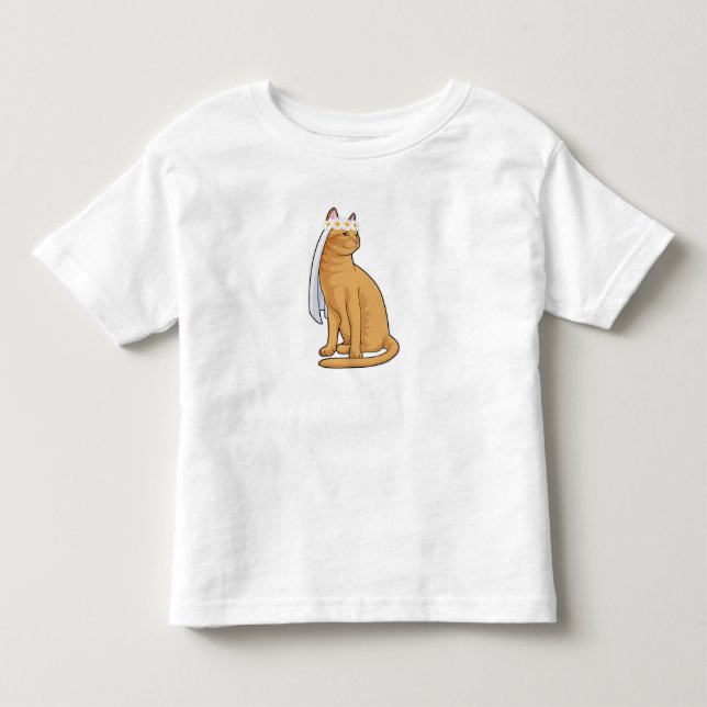 Camiseta Infantil Gata como Noiva com Véu (Frente)