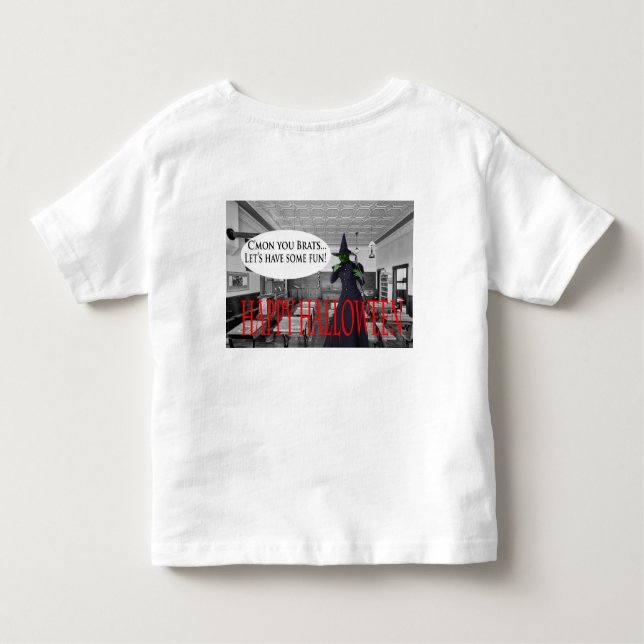 Camiseta Infantil gatinha feliz de bruxa de halloween (Verso)