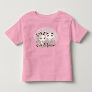 Camiseta Infantil Gatinho de Cartoon Bonito e Coelhinho Rosa BFF