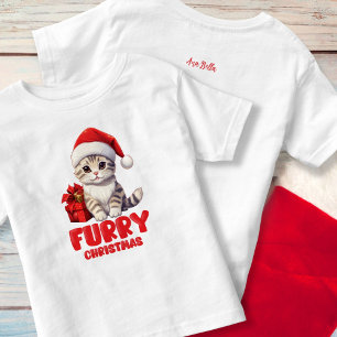 Camiseta Infantil Gatinho de Natal fofo com Nome