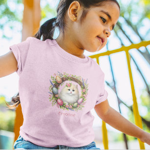Camiseta Infantil Gatinho de Páscoa em uma Grinalda