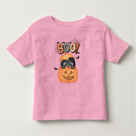 Camiseta Infantil Gatinho preto bonito pronto para Boo Halloween
