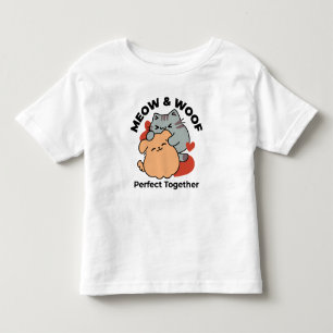 Camiseta Infantil Gato Adorável e Cachorro Abraço - Meow & Woof Desi