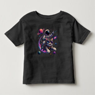 Camiseta Infantil Gato astronauta viajando pelo espaço