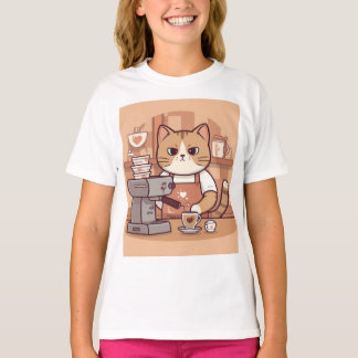 Camiseta Infantil Gato Barista Cartoon Engraçado F