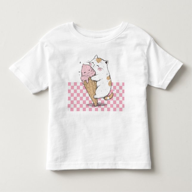 Camiseta Infantil Gato bonito com Cone Sorvete (Frente)