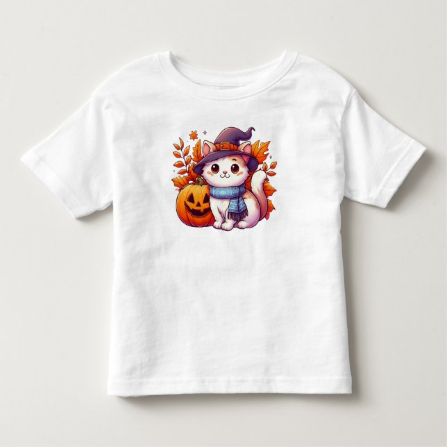 Camiseta Infantil Gato Bonito de Halloween (Frente)