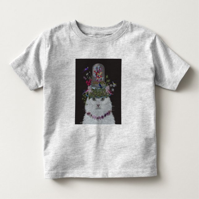 Camiseta Infantil Gato Branco com Ursa de Borboleta (Frente)