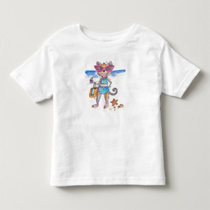 Camiseta Infantil Gato Caprichoso Fofo na Praia