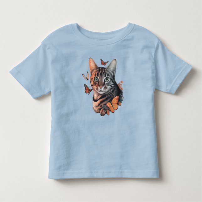 Camiseta Infantil Gato com Borboletas Monarcas (Frente)