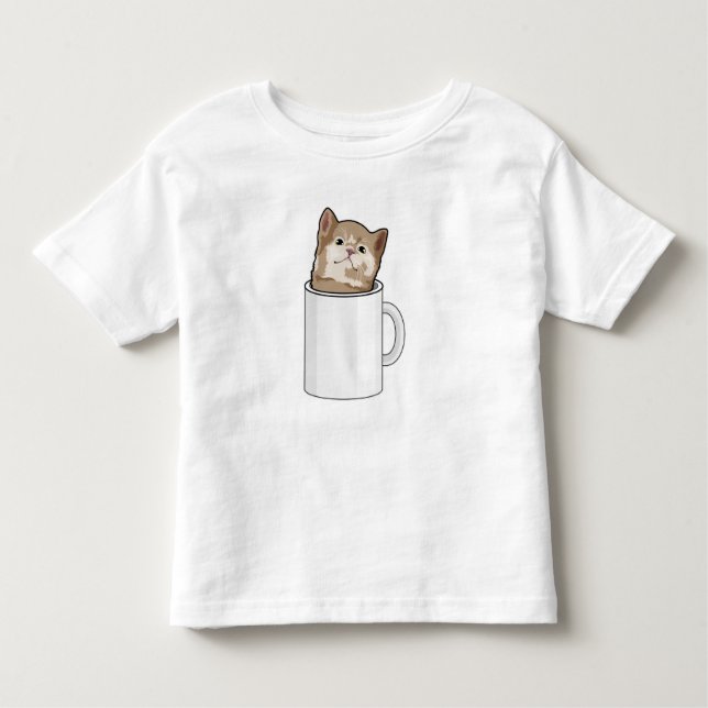 Camiseta Infantil Gato com caneca de café (Frente)