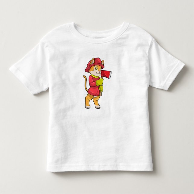 Camiseta Infantil Gato como Bombeiro com Ax (Frente)