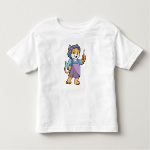 Camiseta Infantil Gato como cabeleireiro com tesoura