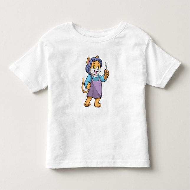 Camiseta Infantil Gato como cabeleireiro com tesoura (Frente)
