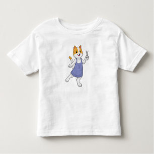 Camiseta Infantil Gato como estilista de cabelo com tesoura