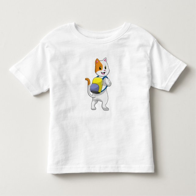 Camiseta Infantil Gato como Hiker com Mochila (Frente)