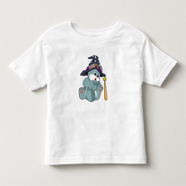 Camiseta Infantil Gato como Mágico com Wand & Hat Magic (Frente)