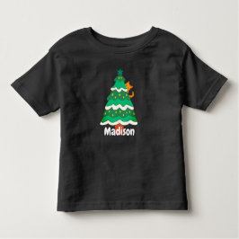 Camiseta Infantil Gato de Árvore de Natal Engraçado Personalizado