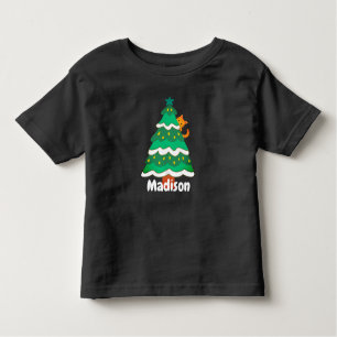 Camiseta Infantil Gato de Árvore de Natal Engraçado Personalizado