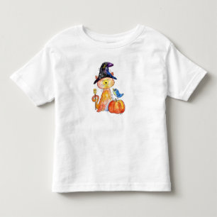 Camiseta Infantil Gato de Bruxa Branca com Pumpkin