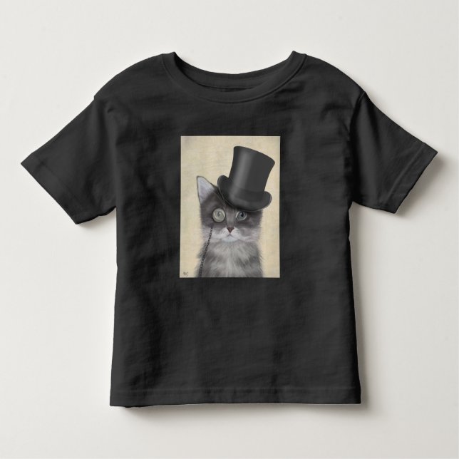 Camiseta Infantil Gato de cinza com Chapéu Superior (Frente)