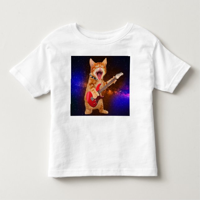 Camiseta Infantil Gato de estrela do rock (Frente)