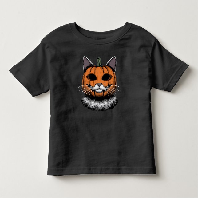 Camiseta Infantil Gato de Halloween, Cara de Abóbora (Frente)