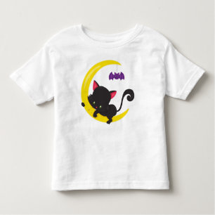 Camiseta Infantil Gato De Halloween, Gato Bonito, Gato Negro, Lua, B