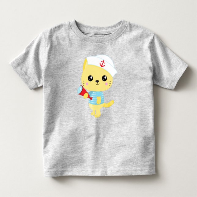 Camiseta Infantil Gato De Marinheiro, Capitão De Barco, Chapéu De Ma (Frente)