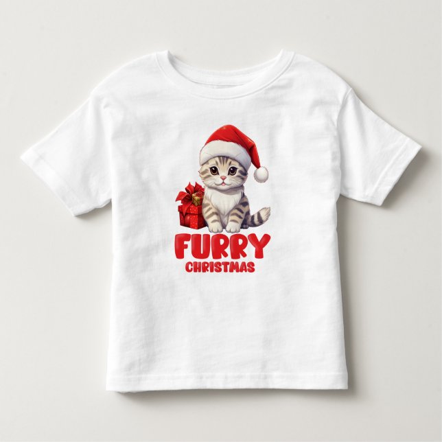 Camiseta Infantil Gato de Natal de Fúria Bonito design (Frente)