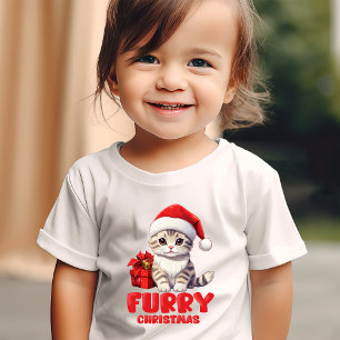 Camiseta Infantil Gato de Natal de Fúria Bonito design