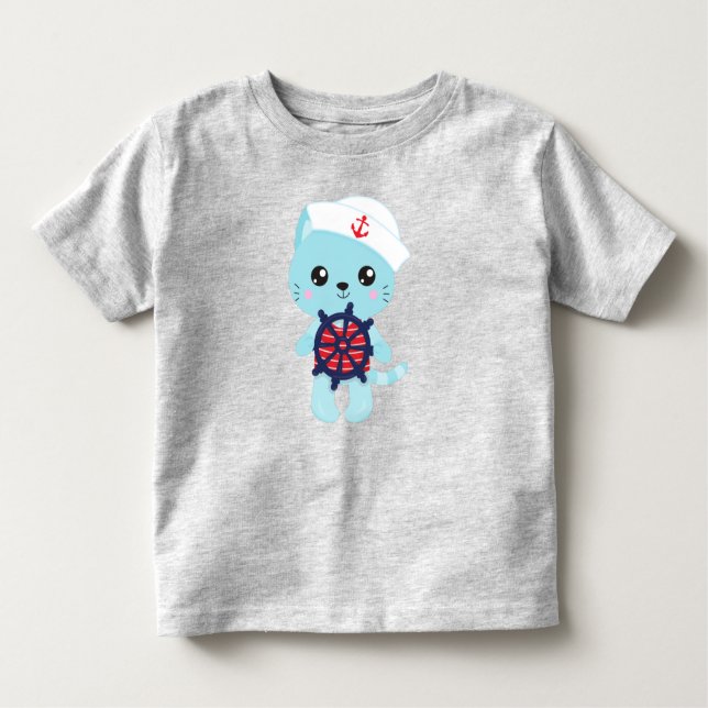 Camiseta Infantil Gato de vela, Chapéu de marinheiro, Capitão de bar (Frente)