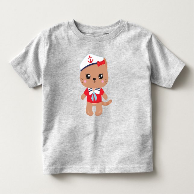 Camiseta Infantil Gato de vela, Chapéu de marinheiro, Capitão de bar (Frente)