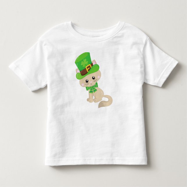 Camiseta Infantil Gato do Dia de São Patrício, Chapéu de Leprechaun, (Frente)