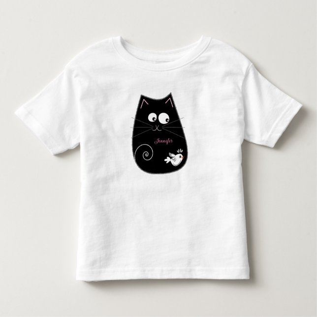 Camiseta Infantil Gato e ave bonitos com nome personalizado (Frente)