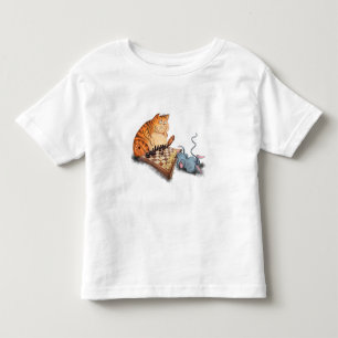 Camiseta Infantil Gato e Rato Tocando Cartoon de Xadrez Engraçando 