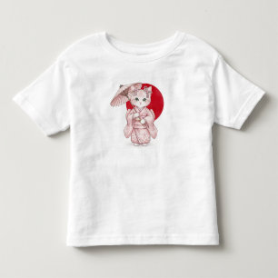 Camiseta Infantil Gato em Quimono Rosa, por Natasha Us  