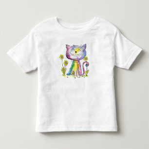 Camiseta Infantil Gato Feliz Esbranquiçado e Bonito com Flores Amar