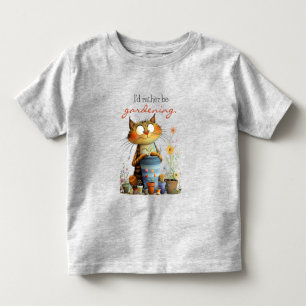Camiseta Infantil Gato Fofo Caprichoso "Eu Preferiria Estar Jardinei