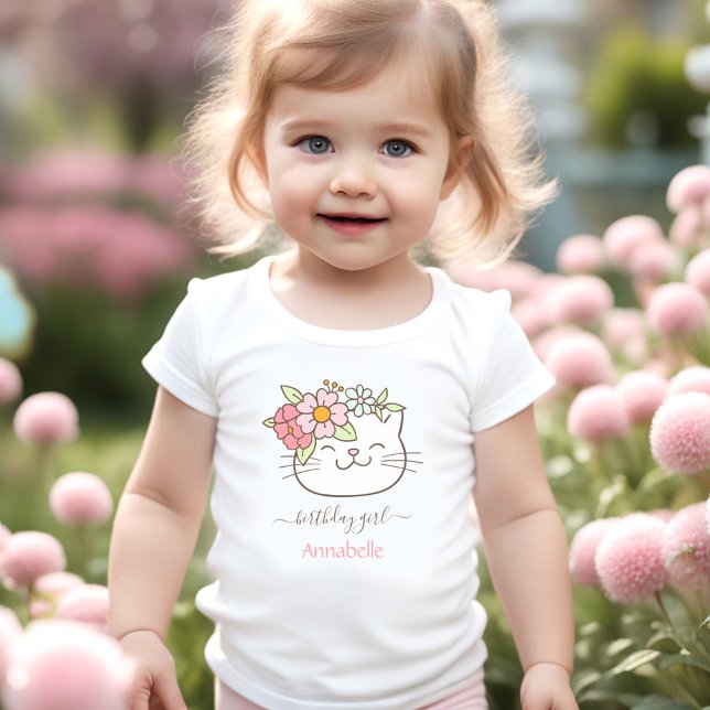 Camiseta Infantil Gato Gato-Gato-Gato Nome Rapariga Floral Floral (Cute Cat Kitten Name Girl Floral Floral Toddler T-shirt)