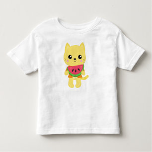 Camiseta Infantil Gato Havaí, Gato Gato Gato, Gato Amarelo, Melancia