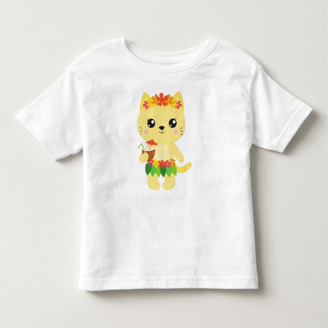 Camiseta Infantil Gato Havaí, Gato Gato Gato Gato, Gato Amarelo, Flo (Frente)