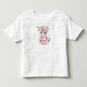 Camiseta Infantil Gato Kawaii debaixo do Ramo de Sakura, por Natasha