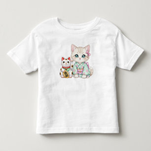 Camiseta Infantil Gato Kawaii e Maneki Neko, por Natasha Us