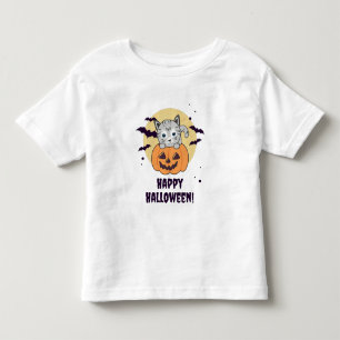 Camiseta Infantil Gato Na Abóbora Gatos Doce Feliz Dia das Bruxas